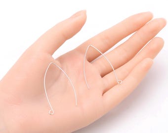 20pc Tarnish Resistant Sterling Silver Plated Marquise Earring Hooks 45mm V Shape Ear Wire Hypoallergenic for DIY Earrings Jewelry Making