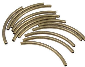 U Pick 50pcs/100pcs Curved Noodle Tube Beads Antique Bronze Plated Brass 25mm 30mm 35mm 40mm 50mm Long Spacer for DIY Craft Jewelry Making