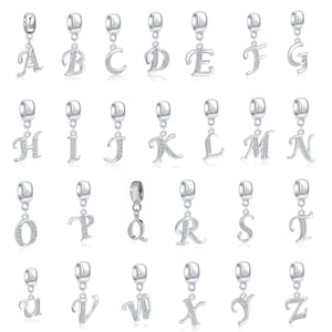 Elija 1 pieza de dije de letra de plata esterlina con circonita cúbica y diamante inicial del alfabeto para pulsera, collar, fabricación de joyas, regalo de cumpleaños para mujer