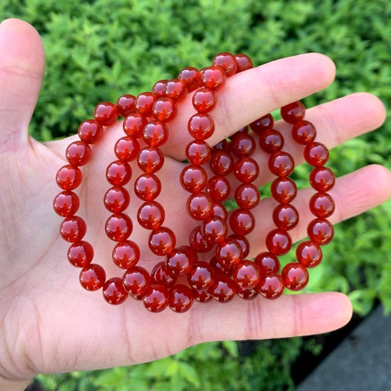 ACTUAL UNIT】Natural Mongolia South Red Agate Stretch Bracelet (天然蒙料南红玛瑙手串)  | Lazada