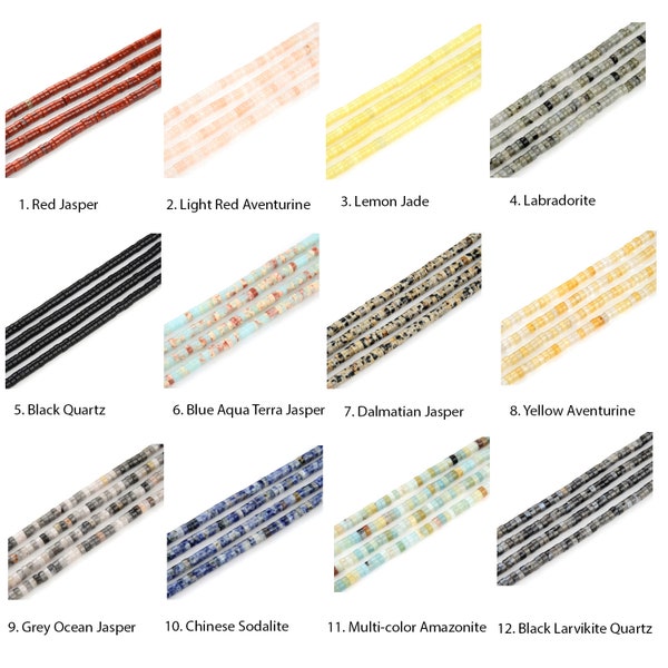 U Pick 1 Strand/15" Natural Healing Gemstone 4mm x 2mm Small Heishi Tube Rondelle Spacer Gems Stone Beads for Jewelry Charm Making