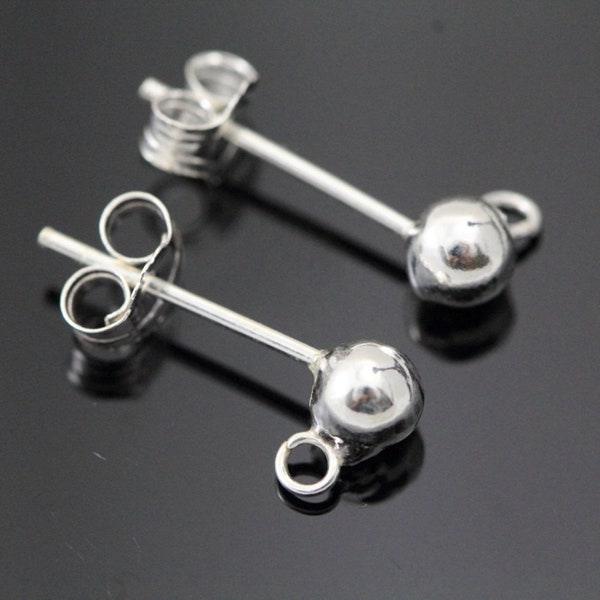 U Pick 2 or 5 Pairs 925 Sterling Silver Earring Posts 3mm 4mm 5mm Ball with Loops Earnut Clutch Back for Dangle Stud Earrings Jewelry Making