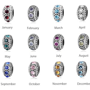 Pick 1pc 925 Sterling Silver Birthstone Charm Sparkle Cubic Zirconia CZ Gemstone Bead for Charm Bracelet Necklace Making Women Birthday Gift