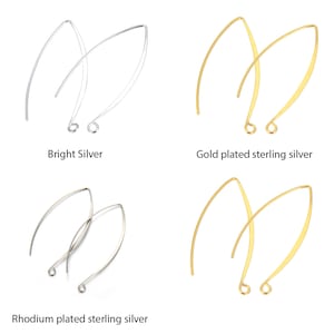 Pick 10pcs 925 Sterling Silver V Shape Marquise Earring Hooks 40mm Long Drop Ear Wire Silver/Gold/White Gold for DIY Earrings Jewelry Making