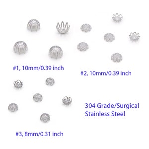 Pick 50pcs/100pcs 304 Grade Surgical Stainless Steel Hypoallergenic 8mm 10mm Bead Caps End Cap Endcap Spacer for DIY Craft Jewelry Making