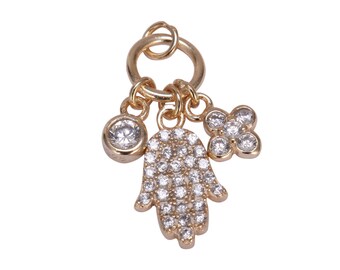 1 pieza de dije de plata esterlina chapada en oro auténtico con circonita cúbica y diamante para pulsera, collar, joyería artesanal, regalo de cumpleaños para mujer.