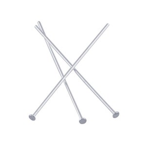 May include: Three silver head pins with round heads. The pins are arranged in an X shape.