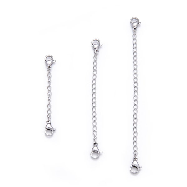 Pick 10pcs 304 Grade Surgical Stainless Steel Hypoallergenic 2 3 4 5 6 Inch Chain Extender Double Lobster Clasps Extension for Jewelry chain