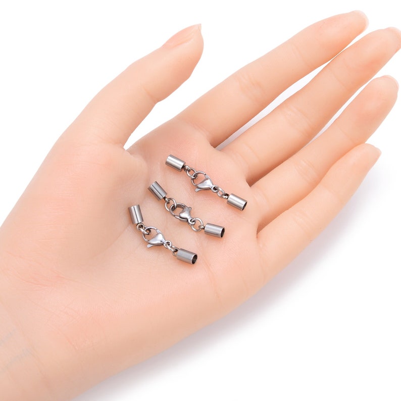 U Pick 20 Sets 304 Grade Surgical Stainless Steel Endcaps with Clasp for 1mm 1.5mm 2mm 3mm Beading Cord Wire Thread for Jewelry Craft Making Used for 3mm cord