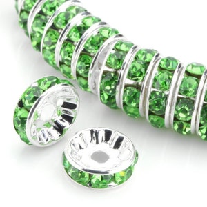 Pick 100pc/200pcs A Quality Silver Crystal Rhinestone Rondelle Spacer Beads Peridot Green 5mm 6mm 8mm 10mm 12mm for DIY Craft Jewelry Making