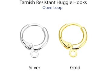 Pick 20pcs/50pcs Tarnish Resistant Round Huggie Earring Hook Hypoallergenic Lever Back Hoop 14mm/16mm for Earrings Charm Jewelry Making