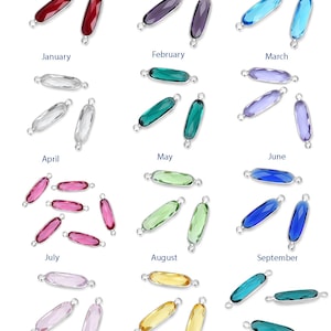 Pick 10pc Quality A Birthstone Charm Connector 21mm Jan - Dec Sterling Silver Plated Rectangle Bar Austrian Crystal DIY Craft Jewelry Making