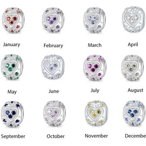 Pick 1pc 925 Sterling Silver Love Heart Birthstone Bead Charm Cubic Zirconia CZ Gemstone For Bracelet Necklace Making Women Birthday Gift