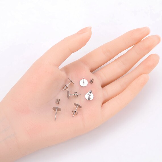 100Pcs Stainless Steel Flat Pads Glue on Stud Earring Posts and Backs  Butterfly Earrings Backs Jewelry Making Findings 