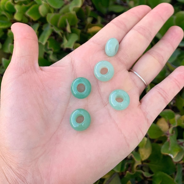 10pcs Natural Green Aventurine Healing Gemstone 14mm Round Rondelle Donut Beads (Large Hole 5.6mm) For Macrame Charm Bracelet Jewelry Making