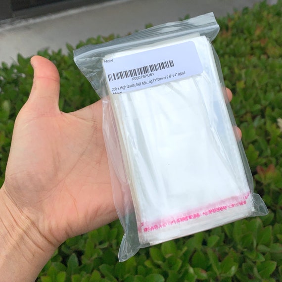 200pcs Clear Cellophane Bags, Self-adhesive Plastic Bags Flat Bags