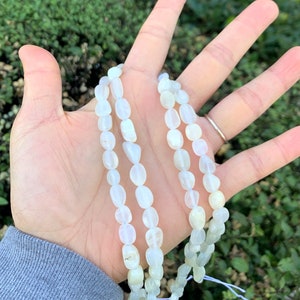 1 Strand/15&quot; Natural White Moonstone Healing Gemstone 6mm to 8mm Free Form Oval Tumbled Pebble Stone Beads for Earrings Charm Jewelry Making