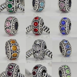 Pick 1pc 925 Sterling Silver Birthstone Charm Sparkle Cubic Zirconia Gemstone Bead for Bracelet Necklace Jewelry Making Women Birthday Gift