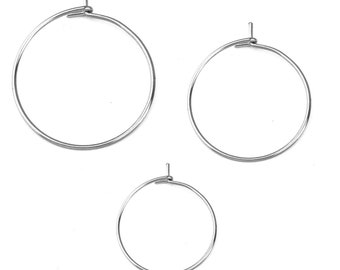 U Pick 50pc/100pc 316 Grade Surgical Stainless Steel Round Hoops 20 30 40 50mm para pendientes colgantes Wine Glass Charm Jewelry Making