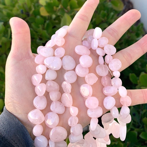 1 Strand/15" Natural Pink Rose Quartz Healing Gemstone Free Form Teardrop Briolette 10-20mm Pendant Drop Beads for Earrings Jewelry Making