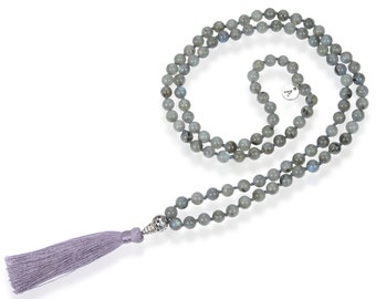 1pc Premium 108 Mala Beads Necklace Natural Grade A Labradorite Healing Crystal Chakra Stone Buddhist Prayer Japa Mala Bead Tassel Jewelry