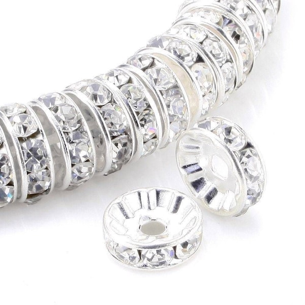Pick 100pc/200pcs A Quality Sparkle Silver Rondelle Spacer Beads Clear Crystal Rhinestone 4mm 5mm 6mm 8mm 10mm 12mm for Craft Jewelry Making