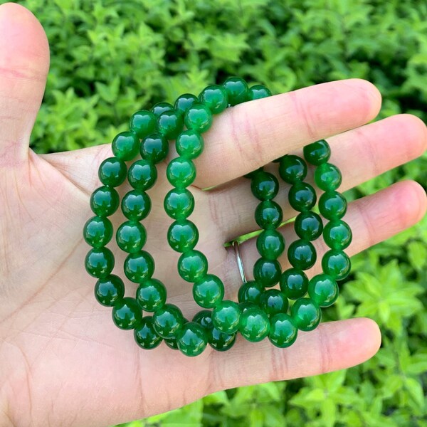 Pick 1pc Natural Green Jade Gemstone Beaded Bracelet 7 7.5 8 8.5 inch Stretch Chakra 8mm Round Bead Healing Crystal Women Men Girl Jewelry