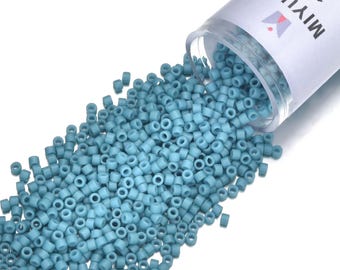 7.5 Grams Genuine Miyuki Delica 11/0 Seed Beads  Opaque Matte Capri Blue Light Blue DB0798, 1500 Beads/Tube Peyote Stitch Loom Weaving