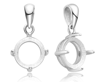 Välj 2 st. 925 sterlingsilver med öppen bakkant, tomt fat, hypoallergeniskt för 6 mm, 8 mm, 10 mm, runt cabochonhänge, smyckestillverkning