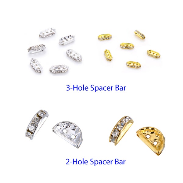 Pick 50pcs A Quality 2-Hole/3-Hole Multi-Strand Rhinestone Spacer Bar Beads Silver/Gold for Gemstone Pearl Wood Charm Glass Jewelry Making