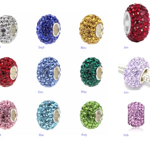 Pick Real 925 Sterling Silver Jan-Dec Birthstone Rhinestone Charm Bead for All Charm Bracelet Necklace Jewelry Making Women Birthday Gift