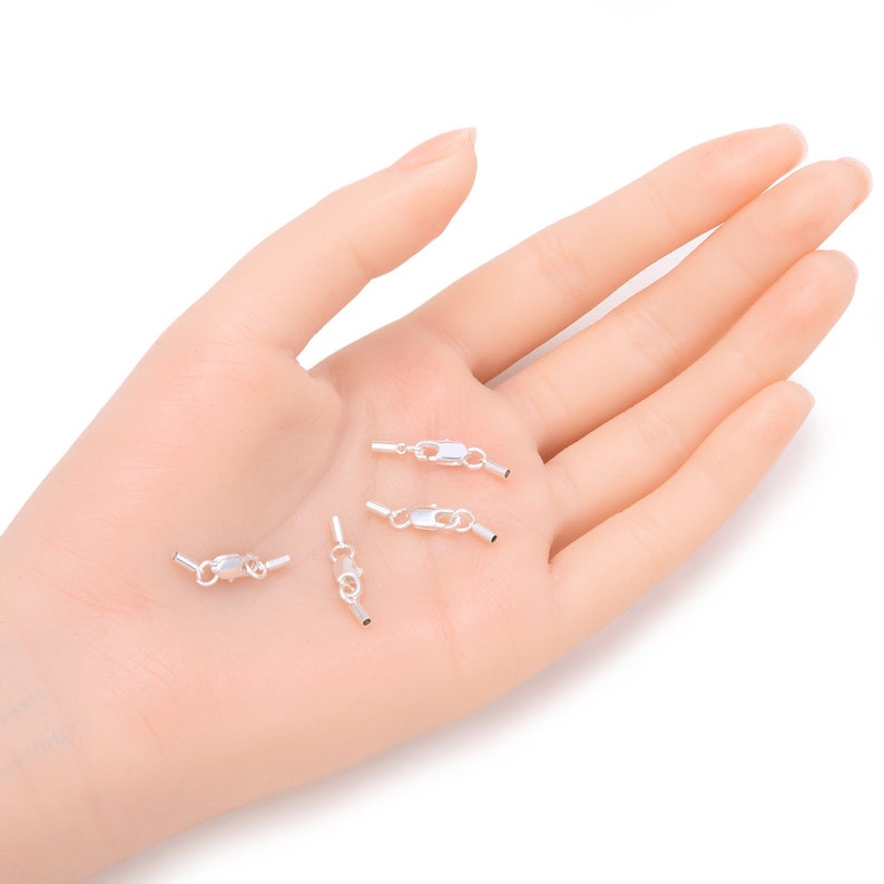 4 Sets Silver End Crimps With Lobster Clasps – Fits 1mm & 1.5mm Cord Or Chain – Jewelry Findings - View #4