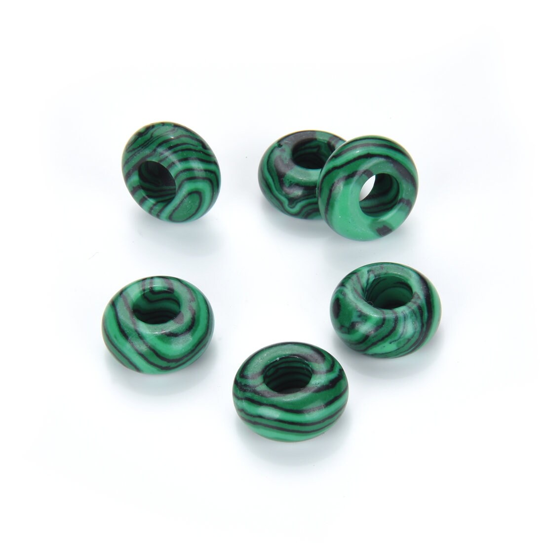 PATIKIL 15 Perline In Pietra Naturale Malachite - Rondelle Foro Grande 14x8mm - Kit Fai Da Te Per Gioielli, Braccialetti Europei E Collane - 3