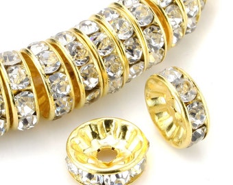 Pick 100pc/200pc A Quality 18K Gold Plated Rondelle Spacer Beads Clear Crystal Rhinestone 4mm 5mm 6mm 8mm 10mm 12mm for Craft Jewelry Making