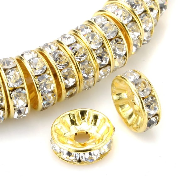 Pick 100pc/200pc A Quality 18K Gold Plated Rondelle Spacer Beads Clear Crystal Rhinestone 4mm 5mm 6mm 8mm 10mm 12mm for Craft Jewelry Making