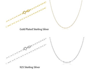May include: Two silver chains, one gold plated and one sterling silver. Both chains are oval link chains.