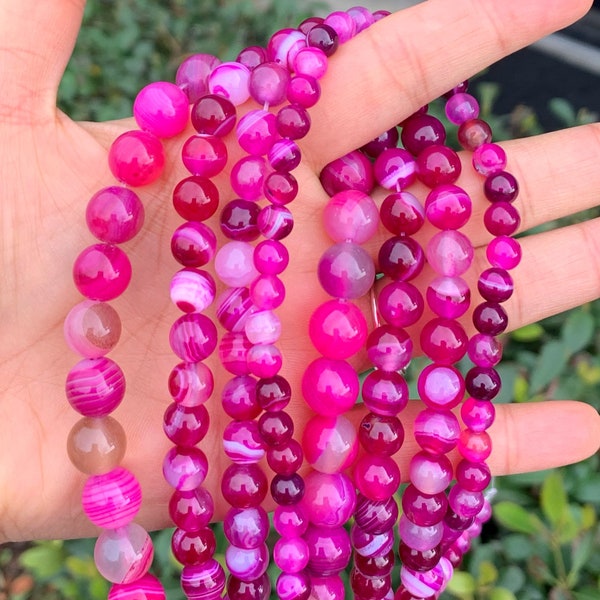 U Pick 1 Strand/15" AAA Natural Fuchsia Red Stripe Agate Gemstone 4mm 6mm 8mm 10mm Round Loose Healing Crystal Beads for Jewelry Making