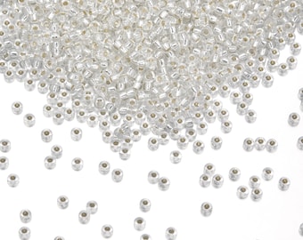 25g Miyuki Rocaille 15/0 Round Seed Beads Silver-lined Crystal Clear RR-1, Approx 6250pcs for Micro Bead Weaving Embroidery Jewelry Making