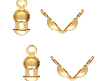 10pcs Adabele Real 1/20 14K Gold Filled Clamshell Calotte Bead Tip End Cap Knot Cover Findings Double Closed Rings for Jewelry Making JK4-B2