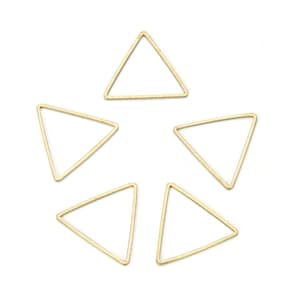 May include: Five gold triangle shaped metal hoops. The hoops are approximately 1 inch in diameter.