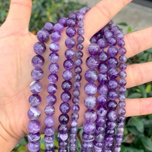 U Pick 1 hebra/15 &quot;piedra preciosa curativa de amatista púrpura natural 4 mm 6 mm 8 mm 10 mm cuentas de piedra redonda para pendientes pulsera collar fabricación de joyas