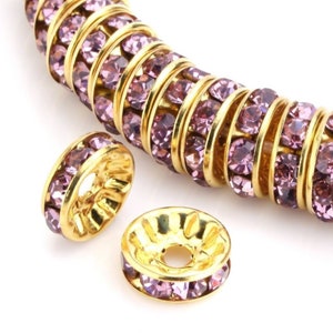 100pcs or 200pcs A Quality 18K Gold Plated Rondelle Spacer Bead Amethyst Purple Crystal Rhinestone 5mm 6mm 8mm 10mm for Craft Jewelry Making