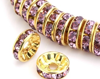 U Pick 100pc/200pc A Quality Gold Rondelle Spacer Beads Amethyst Purple Crystal Rhinestone 5mm 6mm 8mm 10mm 12mm for Bracelet Jewelry Making