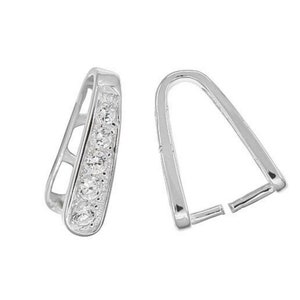Pick 2pc/5pc 925 Sterling Silver 12mm Pendant Clasp Pinch Bail Clip Cubic Zirconia Diamond Connector for Necklace Charm Craft Jewelry Making