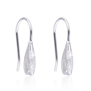 May include: Silver earring hooks with a teardrop-shaped design and clear cubic zirconia stones.