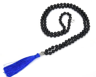 1pc 108 Mala Beads Necklace Natural Grade A Black Tourmaline Healing Crystal Chakra Stone Tibetan Buddhist Prayer Japa Tassel Mantra Jewelry