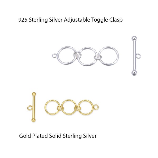 U Pick 2 or 5 Sets Sterling Silver 3 Round Ring Toggle Clasp Adjustable Connector for Necklace Bracelet Anklet Gemstone Pearl Jewelry Making