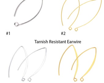 20pc Hypoallergenic Tarnish Resistant Earring Hook V Shape Marquise  Ear Wire 45mm Silver/Gold Connector for Drop Earrings Jewelry Making