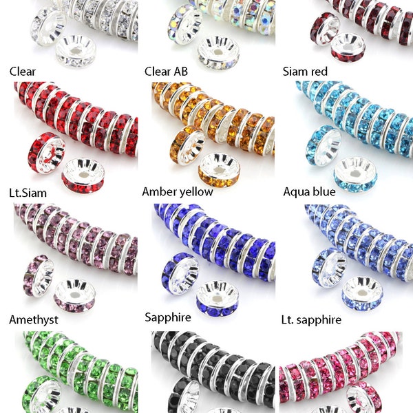 U Pick 100pcs AAA+ Quality Silver Rondelle Spacer Beads Austrian Crystal Rhinestone 5mm 6mm 8mm 10mm 12mm for Jewelry Craft Charm Making