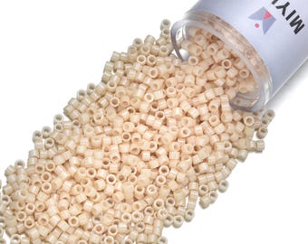 7.5 Grams Genuine Miyuki Delica 11/0 Seed Beads, Opaque Glazed Light Beige Luster DB0204,  Approx 1500 Beads/Tube Peyote Stitch Loom Weaving